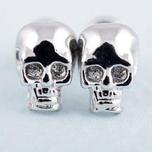 Unisex Silver Skull Skeleton Ghost Stud Pierced Earrings